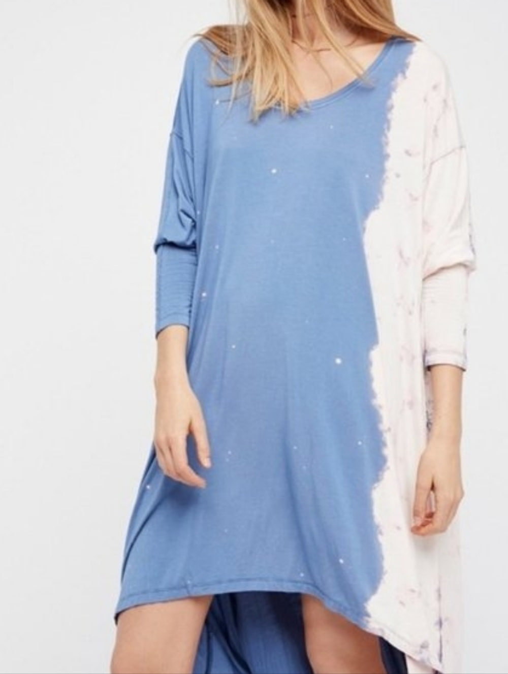 We The Free By Free People NWT Blue & White Asymmetrical Tie-Dye Dress Size XS